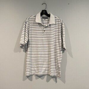 Pebble Beach White with Blue Stripes Mens Short Sleeve Polo - Size Large